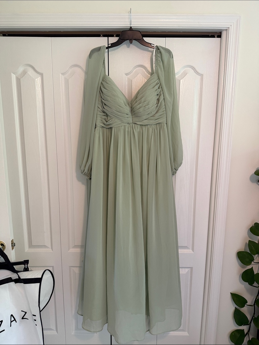 Azazie Sage Green Long Sleeve Chiffon Maxi Dress